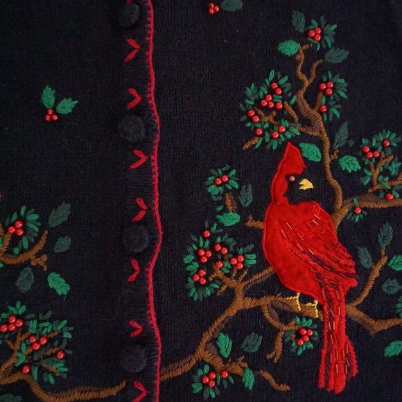 Vintage White Stag Black Cardinal Embroidered Sweater Vest Cabincore Cottage 16W - Picture 5 of 8